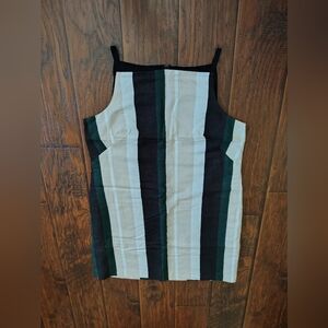 Ann Taylor Striped Midi Dress in Black, Cream & Dark Green